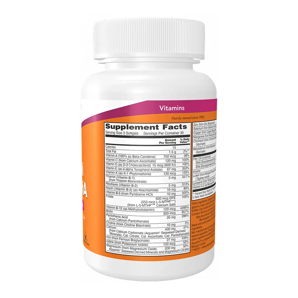 Мультивітаміни для вагітних + ДГК NOW Foods (Prenatal Gels + DHA) - 90 м'яких капсул (До 12.26) - фото 3