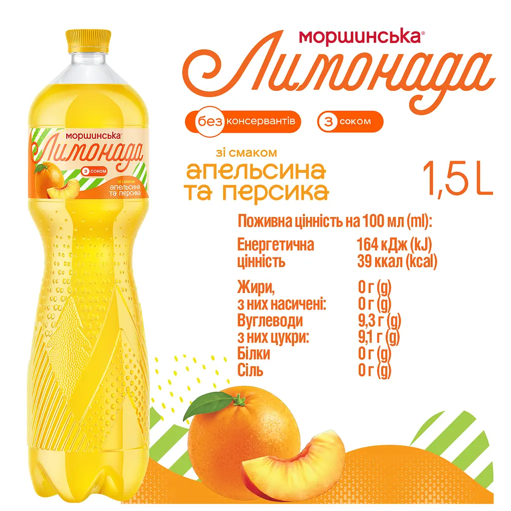 Напій Моршинська Лимонада Апельсин-Персик середньогазований 1.5 л - фото 4