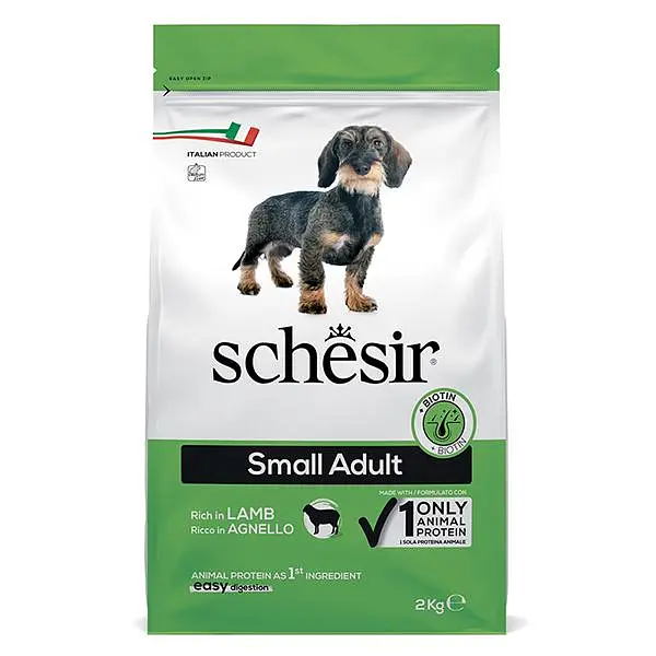 Сухий монопротеїновий корм Schesir Dog Small Adult Fish Шезір для дорослих собак малих порід з ягням 2 кг (ШСВМЯ2)