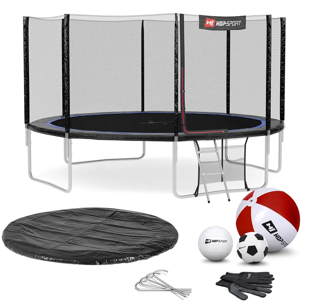 Батут Hop-Sport 14ft (427см) чорно-синій з зовнішньою сіткою