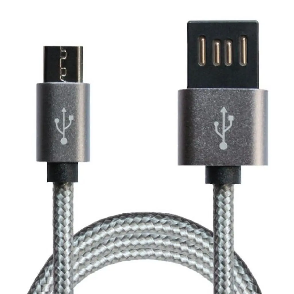Дата кабель USB 2.0 AM to Micro 5P 1.0m Grey/Black Grand-X (FM02) - фото 3