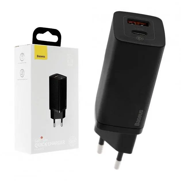 Зарядний пристрій Baseus GaN2 Lite Quick Charger (CCGAN2L-B01), 65W, Type-C, USB, чорний - фото 2