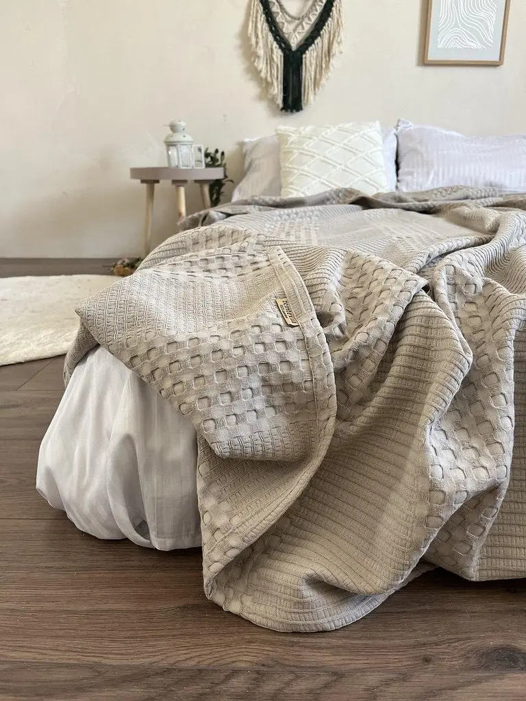 Покривало Zeintex Марокко вафельне бавовняне сіро-бежеве 230х320 см - фото 3