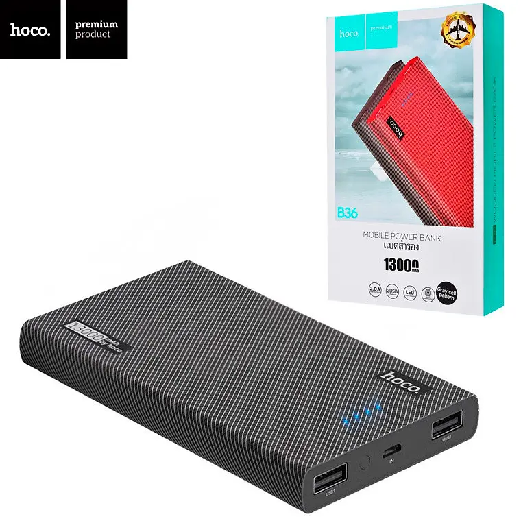 Портативна батарея Power Bank Hoco Wooden 13000mAh Grey B36 - фото 2