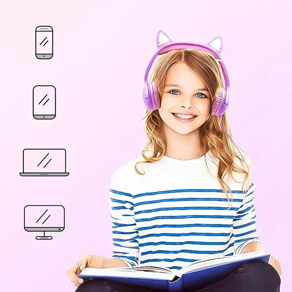 Дитячі навушники Light Up Cat Ear для iPad Fire Tablet Kindle 85 дБ - фото 4