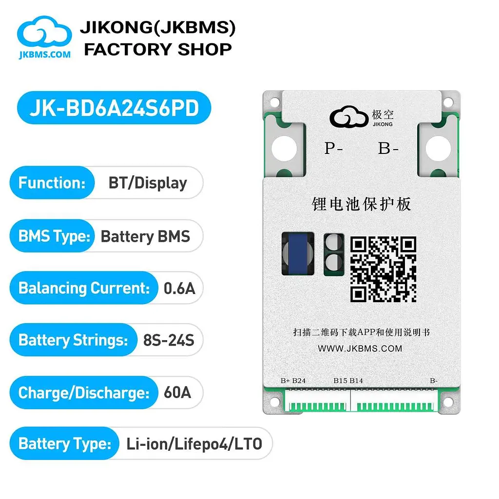 Смарт плата з активним балансиром BMS JiKong JK-BD6A24S6PD 8S-24S / 24V-72V / 60A Інтелектуальний контролер керування акумулятором LiFePO4, Li-ion, LTO (19798) - фото 2
