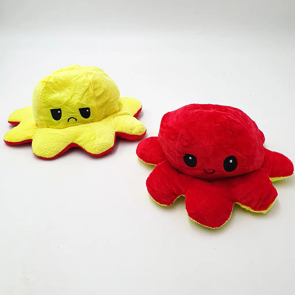М'яка іграшка Восьминіг перевертень двосторонній веселий сумний Mood Octopus 16 см UKC жовто/червоний - фото 2