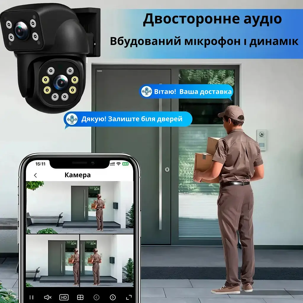 Подвійна вулична Wi-Fi камера відеоспостереження 2+2 Мп E390 + Led підсвічування IP66 (Eyes390) - фото 5