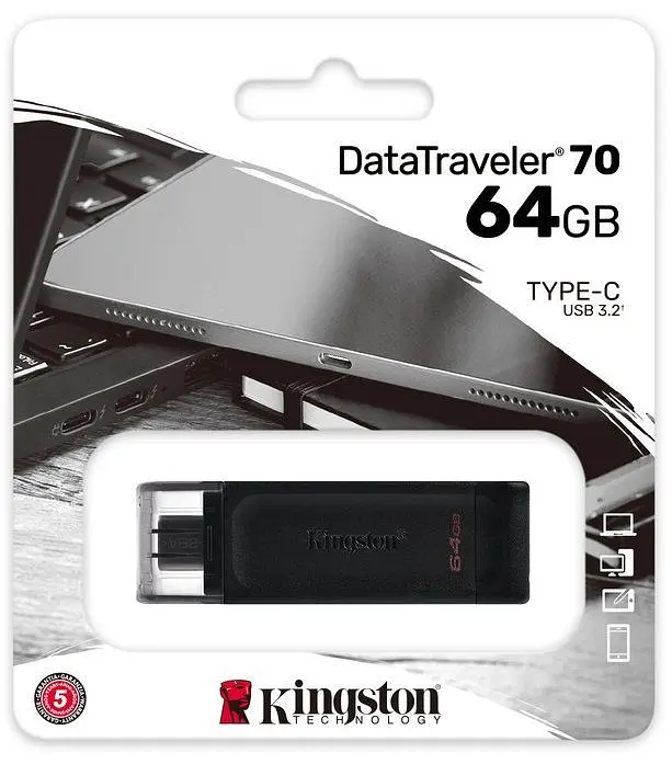 Флеш-накопичувач USB3.2 64GB Type-C Kingston DataTraveler 70 Black (DT70/64GB) - фото 5