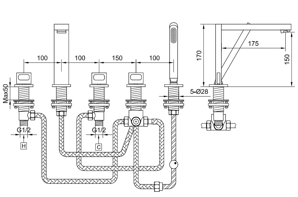Змішувач на борт ванни Kohlman Nexen chrome QB242U Хром - фото 3
