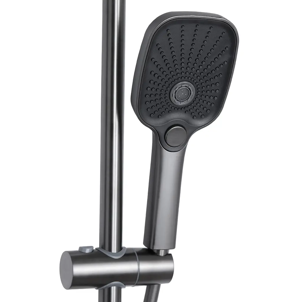 Душова система універсальна Qtap Gemini на три споживача (з виливом) QTGEM111GMB45688 Gunmetal Black PVD, Шліфований чорний хром - фото 4