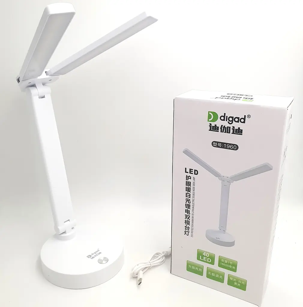 Настільна LED-лампа з 2 рухомими плафонами 30 см сенсорна світлодіодна 5 W акумуляторна (знімні 2 × 18650 6000 mAh) 3000–6000 K Digad 1960 - фото 8
