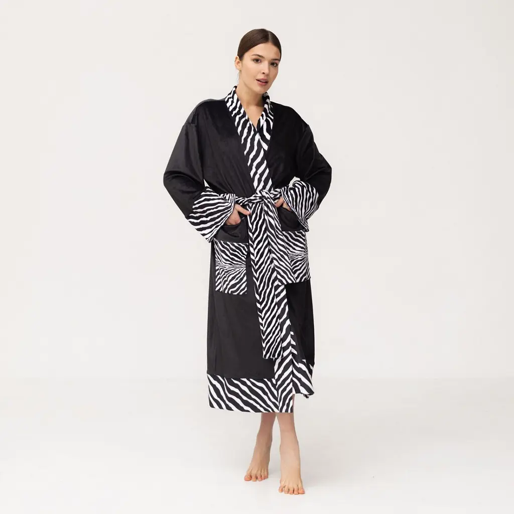 Кімоно жіноче з плюшевого велюру Kimono Black and White Zebra 18369 2XL - фото 4