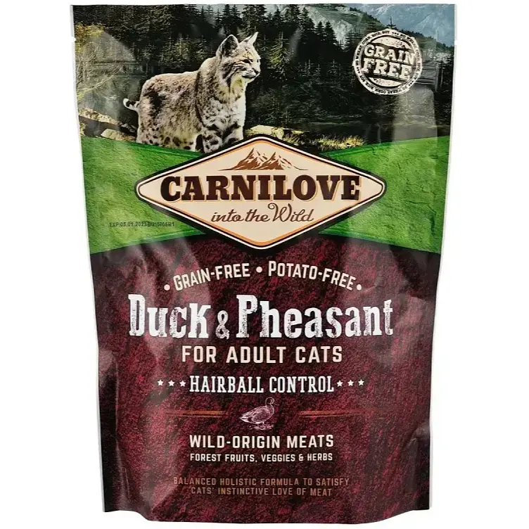 Беззерновий сухий корм для виведення шерсті в котів Carnilove Cat Duck & Pheasant Hairball Control із качкою та фазаном 400 г
