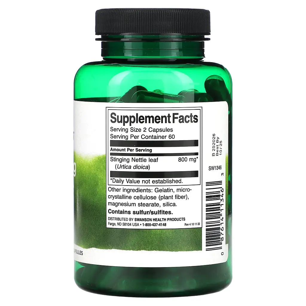 Натуральна добавка Swanson Stinging Nettle Leaf 400 mg 120 капсул - фото 2