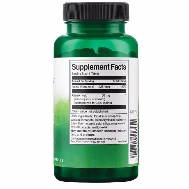 Йод з водоростей Swanson Kelp Iodine Source 225 mcg, 250 таблеток - фото 2