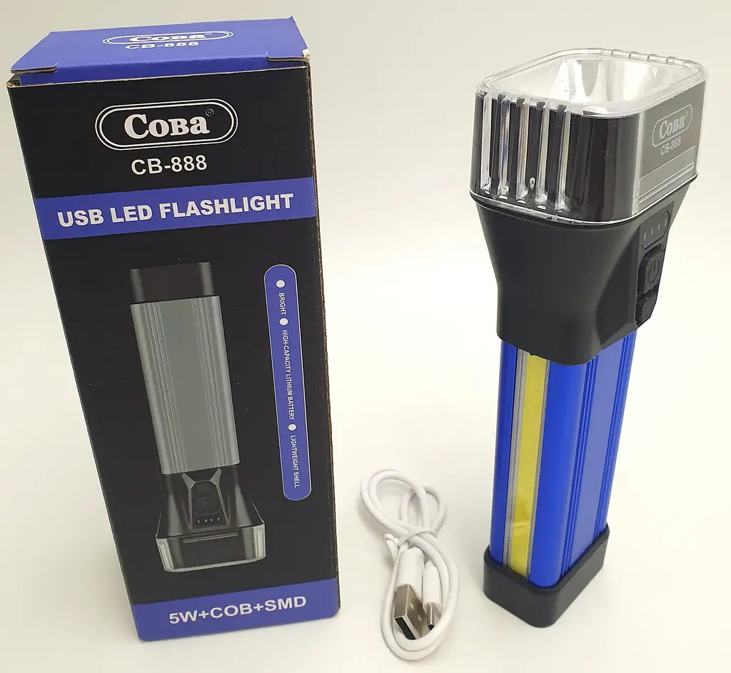 Ліхтар LED лампа 5w+COB+SMD акумуляторний ліхтарик з двома бічними панелями прожектор Bailong СВ-888