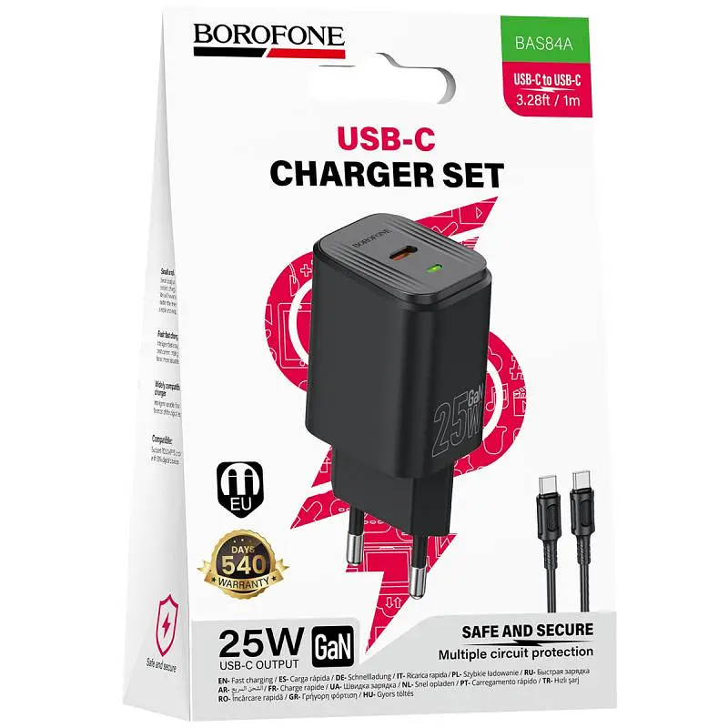 СЗУ Borofone BAS84A Star PD25W (1USB-C) + кабель Type-C to Type-C Black - фото 2