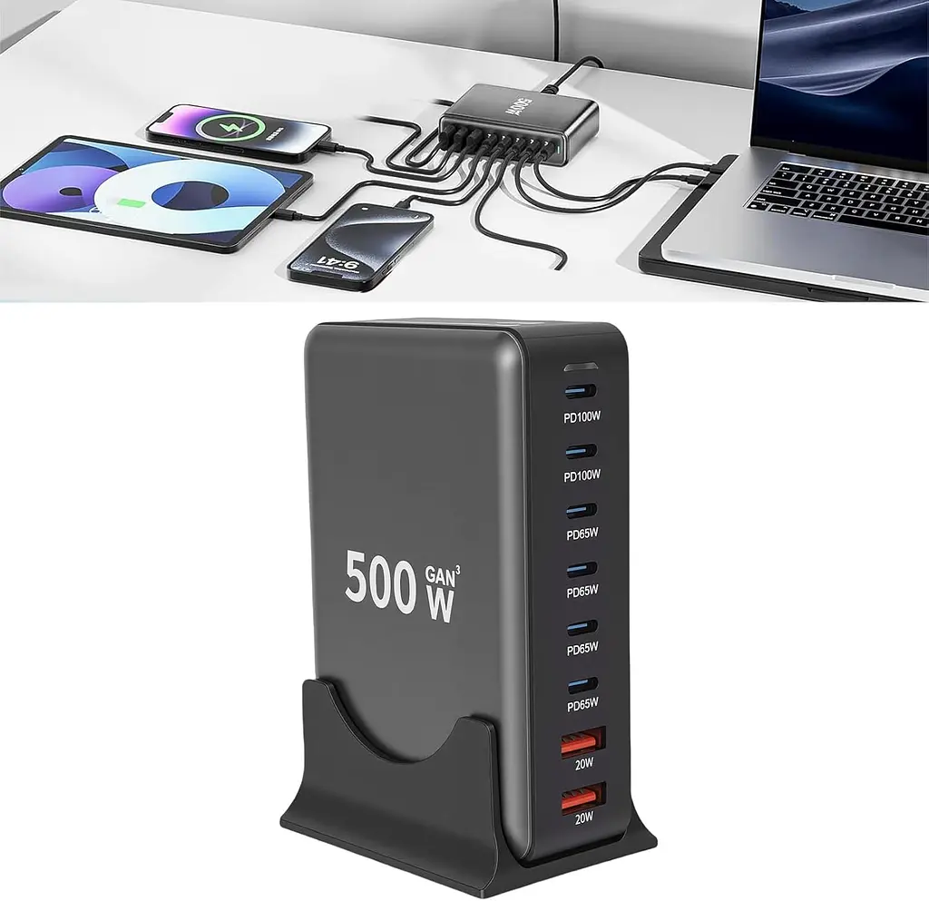 Мережева зарядна станція ILEPO 500W на 2 USB+6 Type-C мультизарядний пристрій потужний блок живлення Black (19339) - фото 9