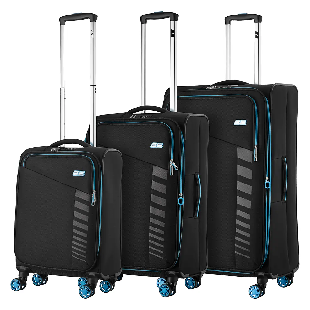 2E Набор чемоданов 2E, Trek, (L+M+S), TSA, 4 колеса, + 3 рюкзака Cabin (2E-BPET-CABIN-BK), полиэстр, черный - фото 3