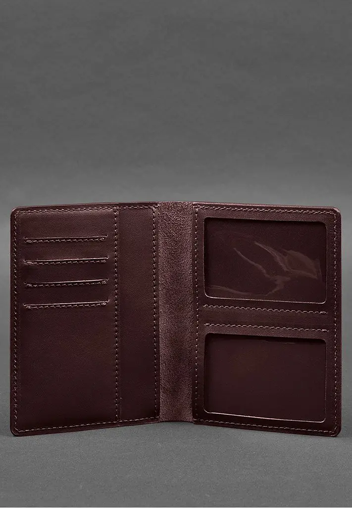 Шкіряна обкладинка-органайзер для документів 6.1 бордовий краст - фото 3