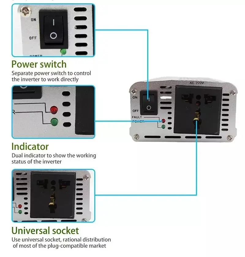 Универсальный автомобильный инвертор UKC 12V/220V 1500W преобразователь напряжения - фото 6