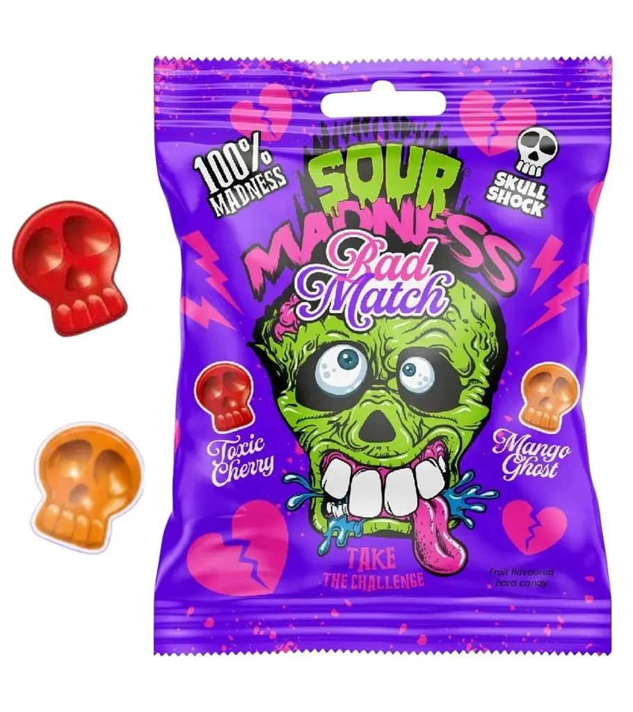 Кислі льодяники Sour Madness Bad Match Skull Shock 60г - фото 3