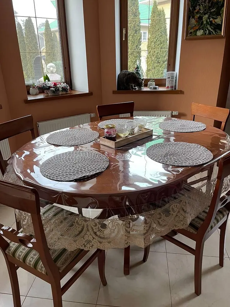 Силіконова скатертина овальна з мереживом Арка 15 см 390х160 см Бежевий - фото 3