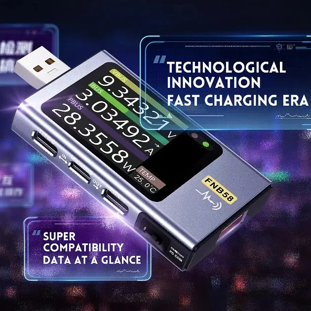 Тестер USB для зарядних пристроїв FNIRSI FNB58 з Bluetooth сріблястий - фото 9