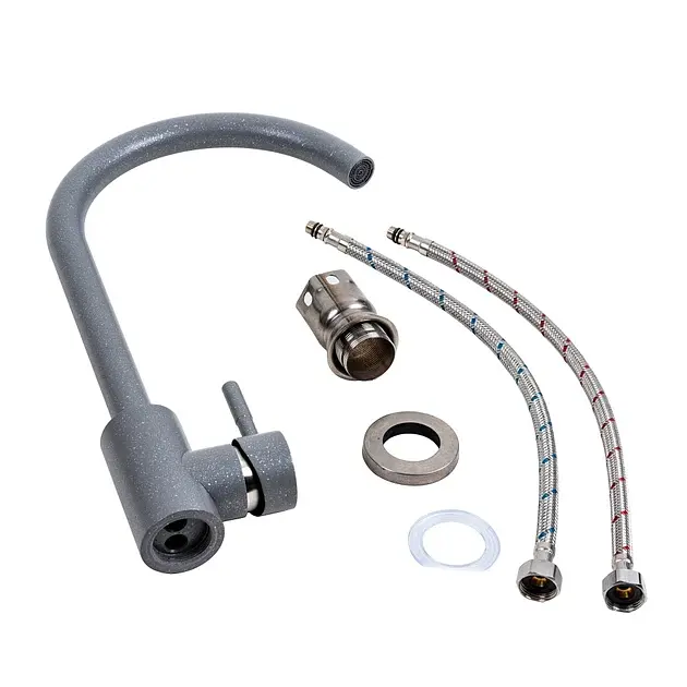 Смеситель кухонный Platinum 56 B NESP (3008 А) поворотный однорычажный из нержавеющей стали серый металлик - фото 2