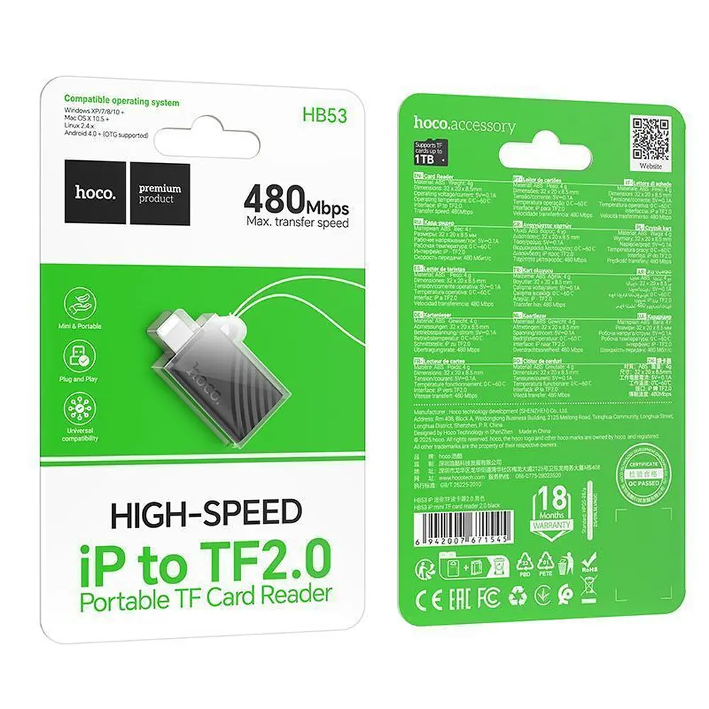 Адаптер Hoco HB53 iP mini TF card reader 2.0 Black - фото 2
