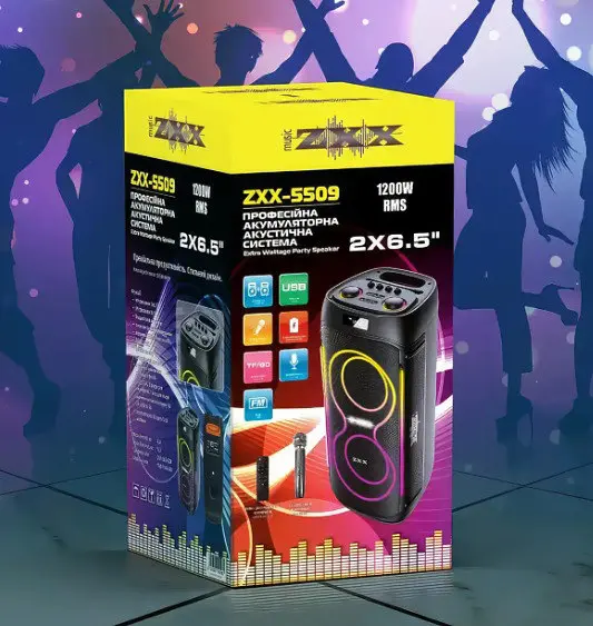 Портативна колонка ZXX-5509 з мікрофоном караоке RGB підсвічування пульт TWS/FM/USB Чорний - фото 7