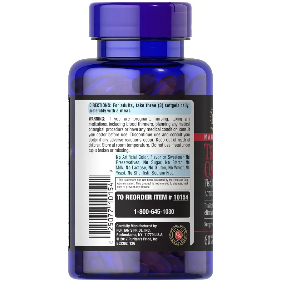 Жирные кислоты Puritan's Pride Triple Omega 3-6-9 Fish Flax Borage Oils Maximum Strength 60 капсул - фото 3
