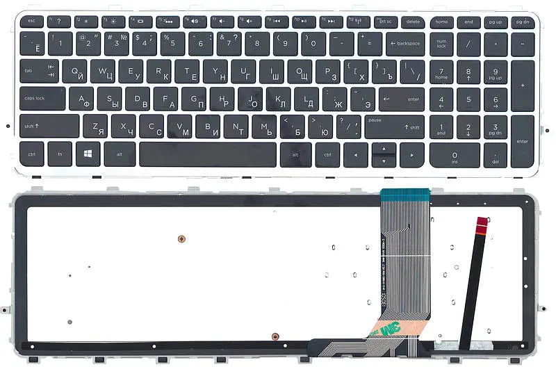 Клавіатура для ноутбука HP Envy (15-j000, Envy 15T-J, Envy 15Z-J, Envy 17-J, Envy 17T-J) з підсвічуванням (Light) Black, (Silver Frame) - фото 3