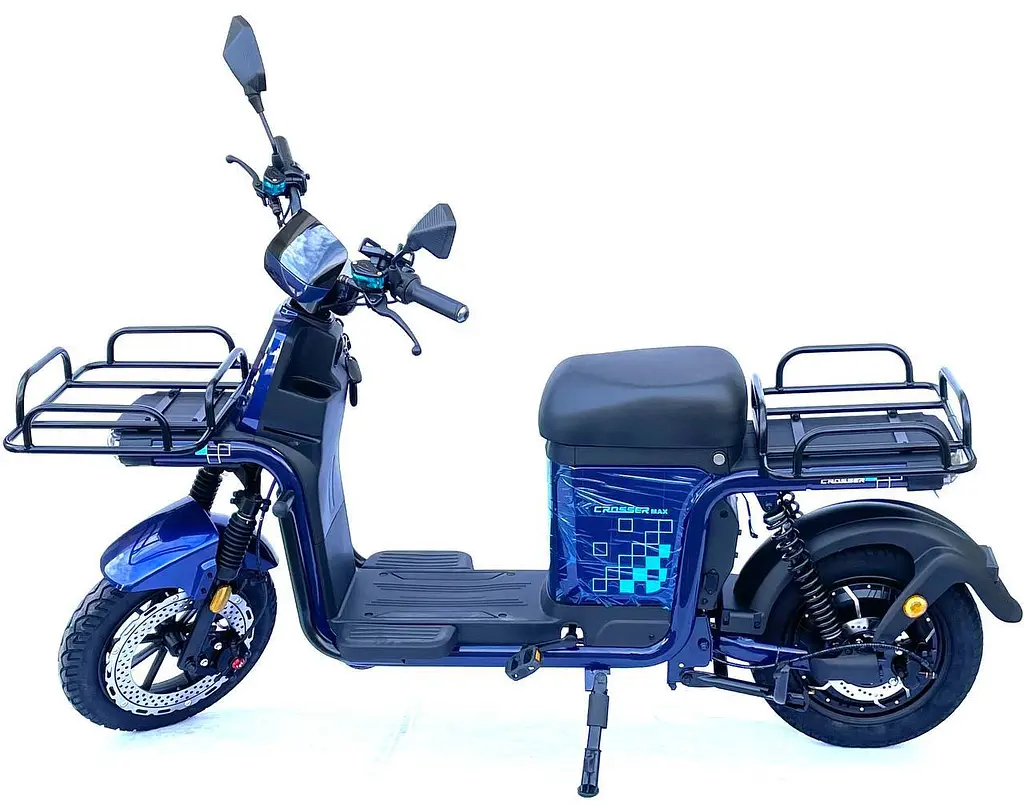 Электроскутер Грузовой с двумя большими багажниками Crosser SUPER MAX 1200W 60V30AH Li-Fe | USB зарядка Синий - фото 3