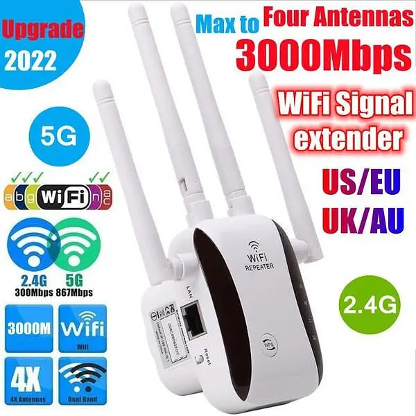Wi-Fi роутер усилитель сигнала Repeater 2.4G 5G 1200Mbps с вилкой для розетки Белый - фото 4