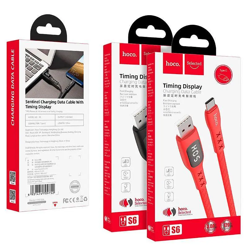 USB Cable Hoco S6 Sentinel Type-C Black 1m (with display) - фото 9