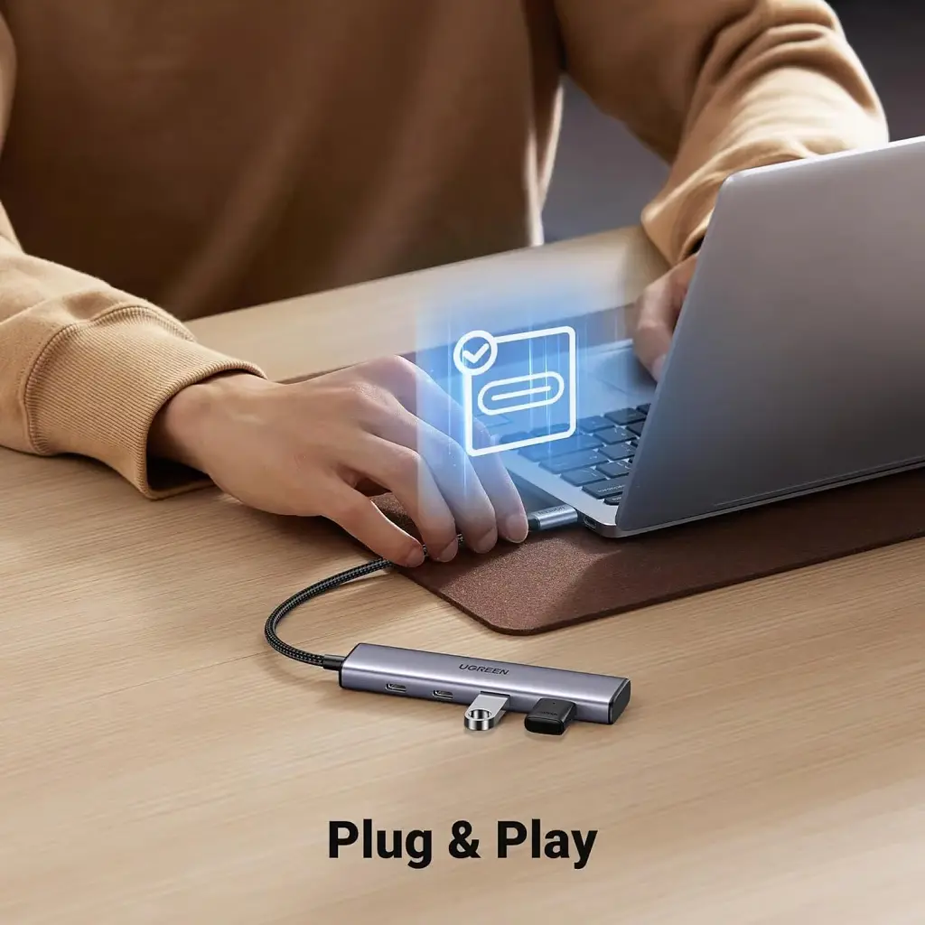 Концентратор Ugreen USB-C to 2xUSB 3.0 + 2xUSB-C CM473 gray (15395) - фото 4
