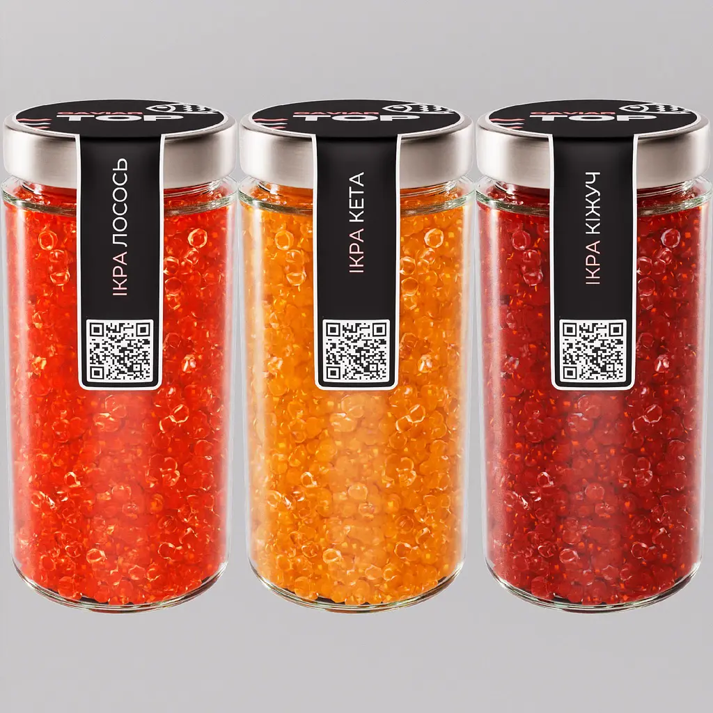 Ікра "Кета+Лосось+Кіжуч" CapsFood імітована в Банці 500+500+500 г
