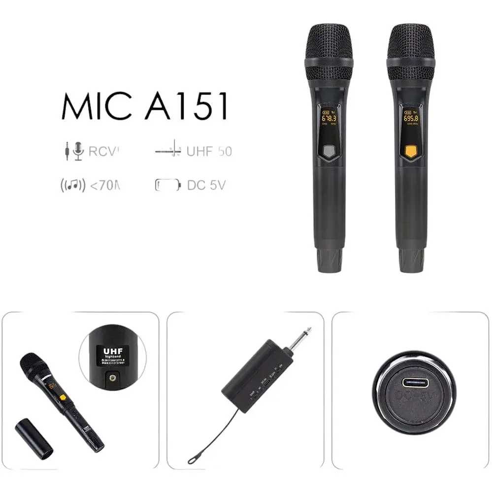 Беспроводной микрофон 2 в 1 Temeisheng А151 с универсальным ресивером черный (42614-A151_1488) - фото 4