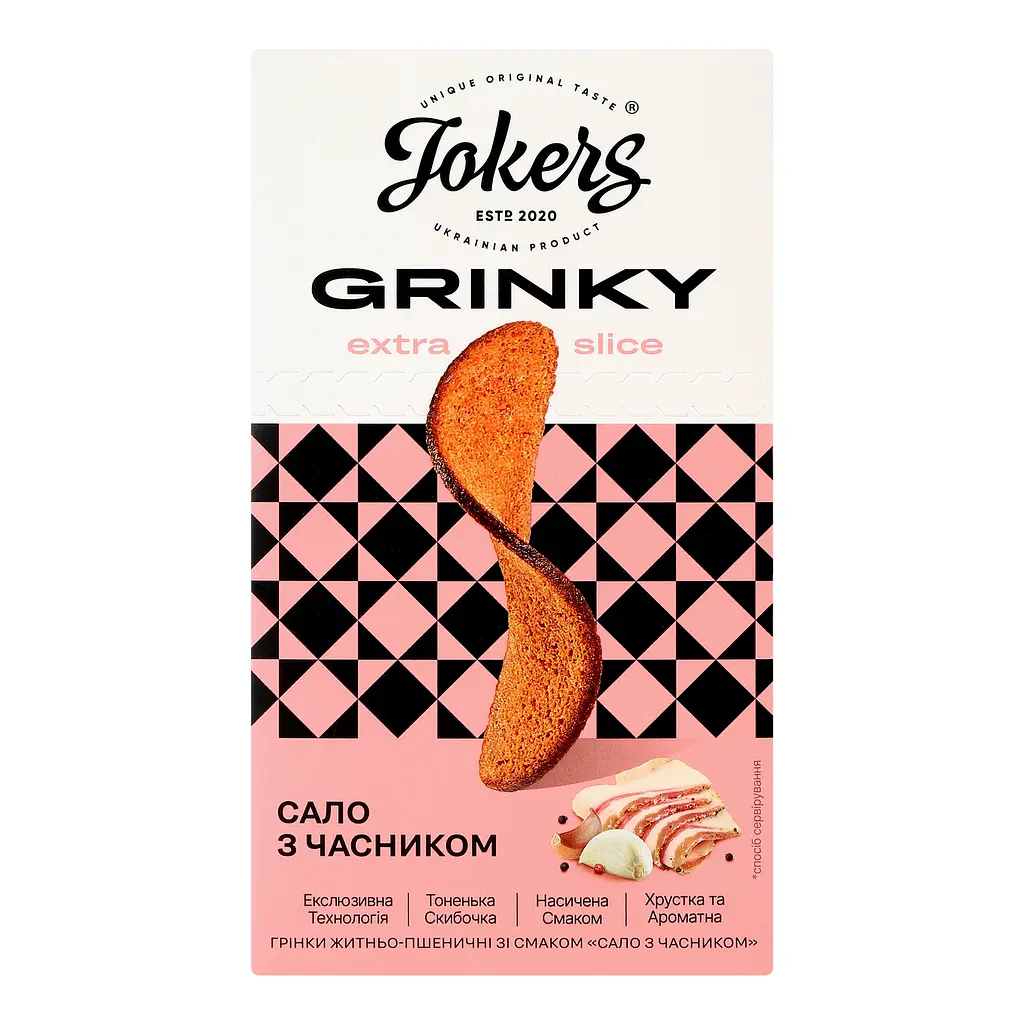 Грінки Jokers Extra Slice житньо-пшеничні зі смаком сала з часником 90 г (968979) - фото 2