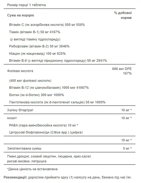 Вітаміни групи В та вітамін С Puritans Pride Stress Vitamin B-Complex with Vitamin C-500 Timed Releasе 60 капсул - фото 2
