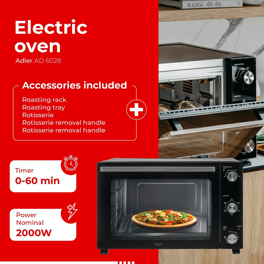 Духовой шкаф Adler AD 6028 60 л настольный с конвекцией и грилем - фото 9