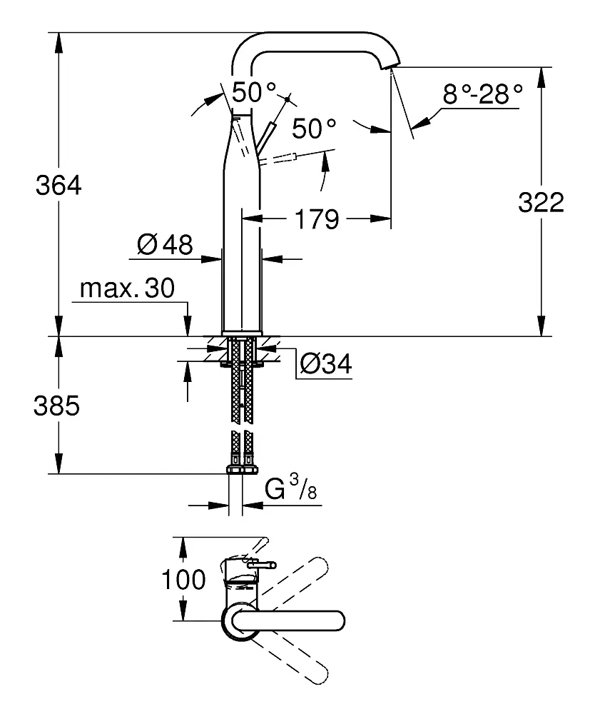 Змішувач для умивальника XL-Size Grohe Essence 24170GL1 Золотий - фото 3