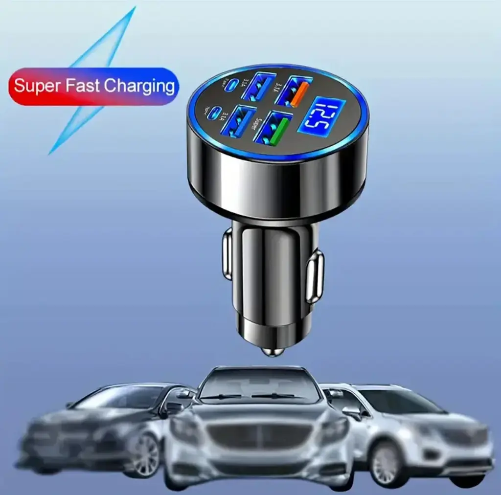 Автомобільний зарядний пристрій USB-C з дисплеєм напруги, 4 USB і 2 PD-порти, QC3.0, Super Fast заряджання - фото 5