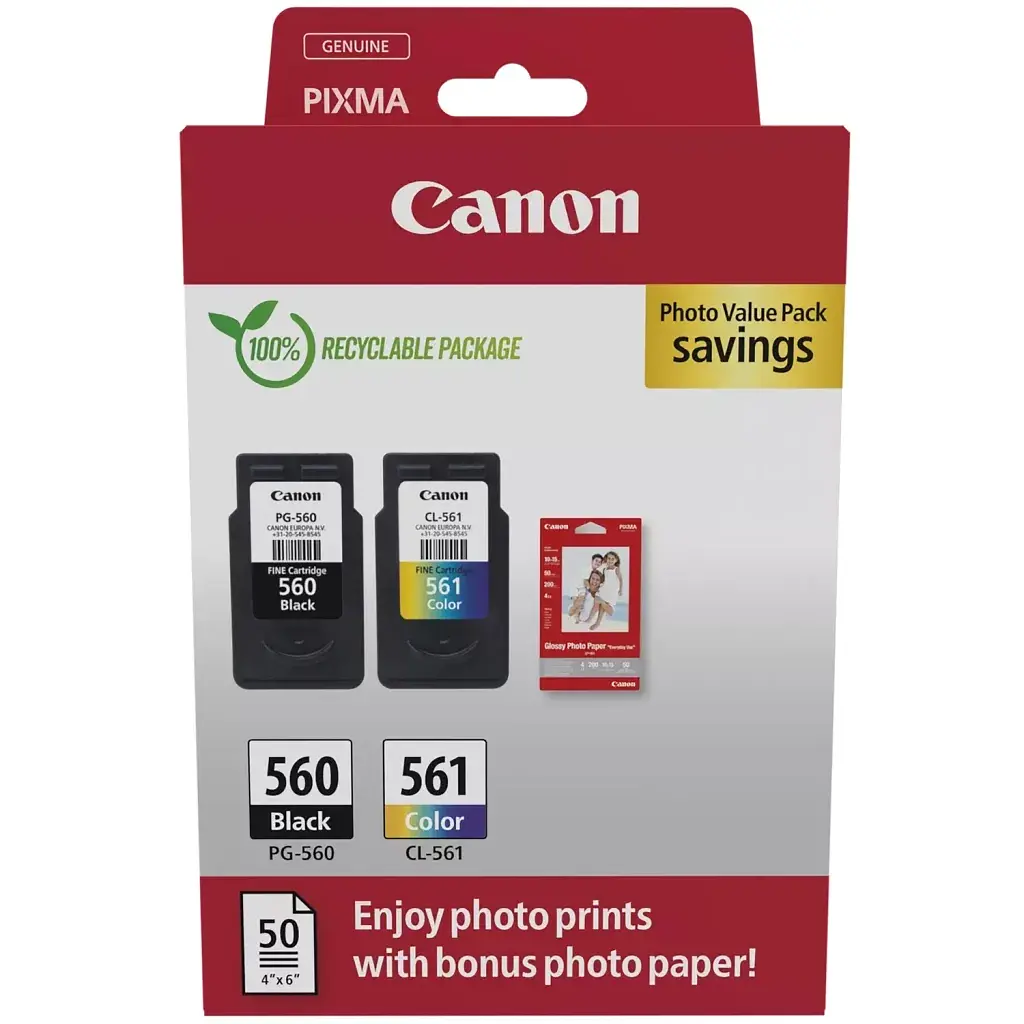 Картридж Canon PG-560/CL-561 BK+Color, + Photo Paper, Value Pack (3713C008)
