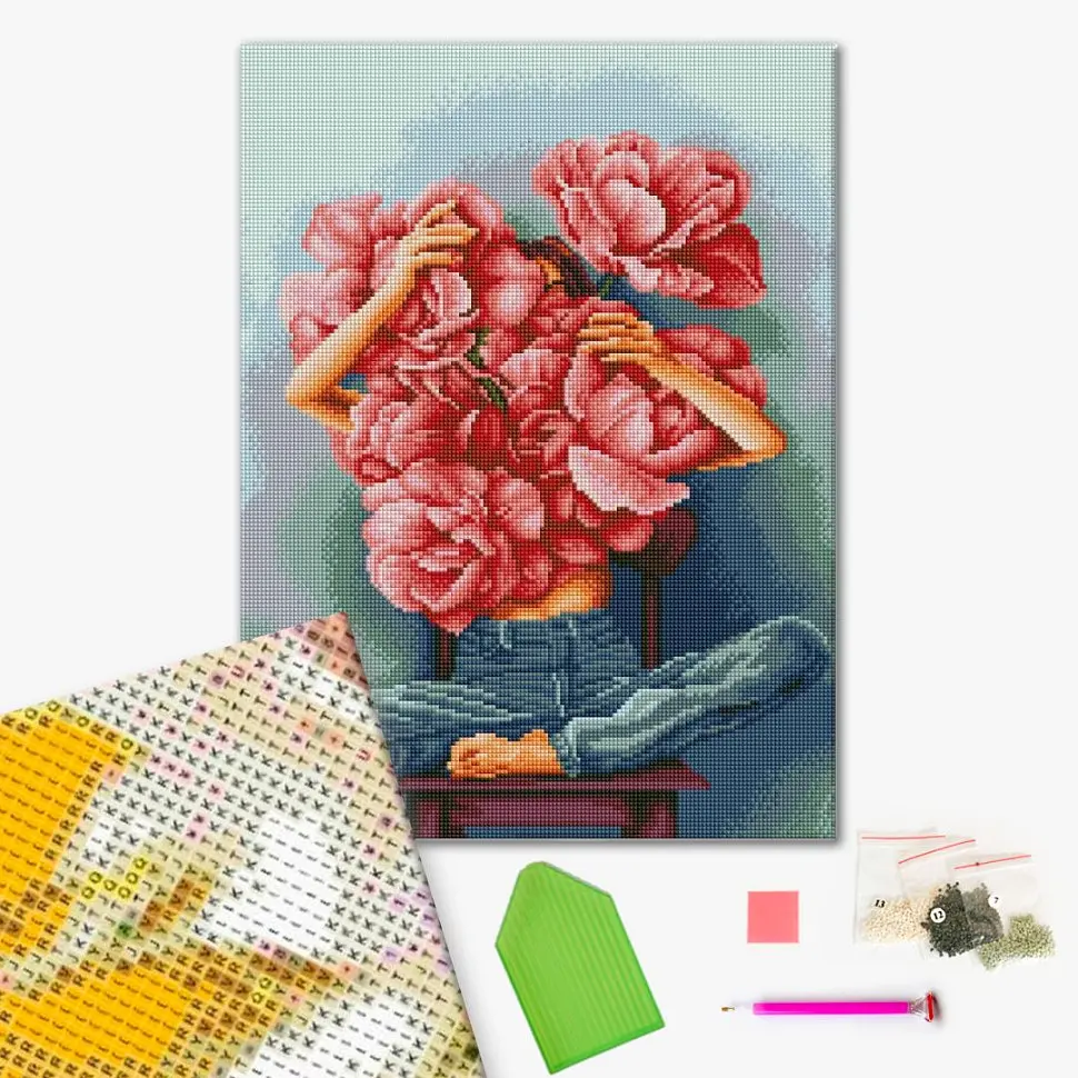 Алмазна мозаїка "Півонії в обіймах" Mykhailyshyna Daria DBS1073 Brushme 40х50 см - фото 2