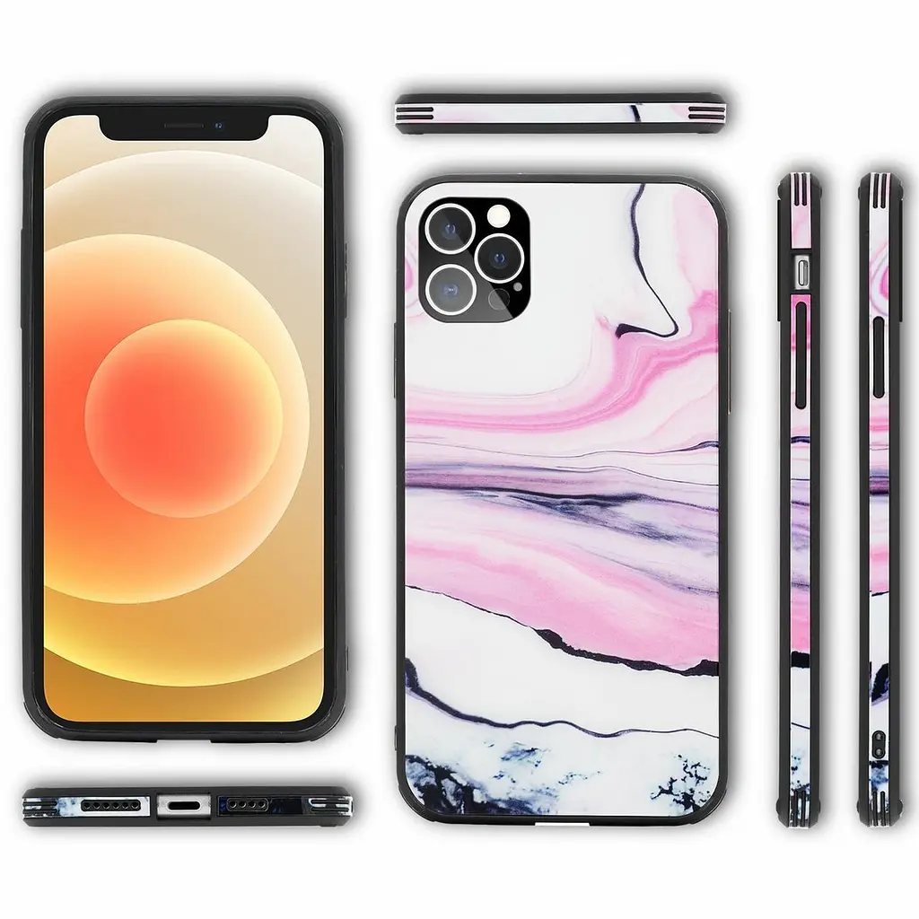 Чохол Nalia із загартованого скла для iPhone 12 Pro Max, жорсткий чохол-бампер з мармуровим дизайном - фото 4