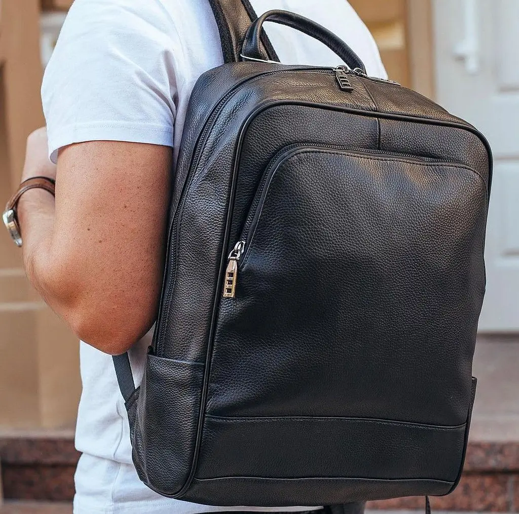 Чоловічий рюкзак шкіряний міський для ноутбука чорний Tiding Bag B2-884371A - фото 8