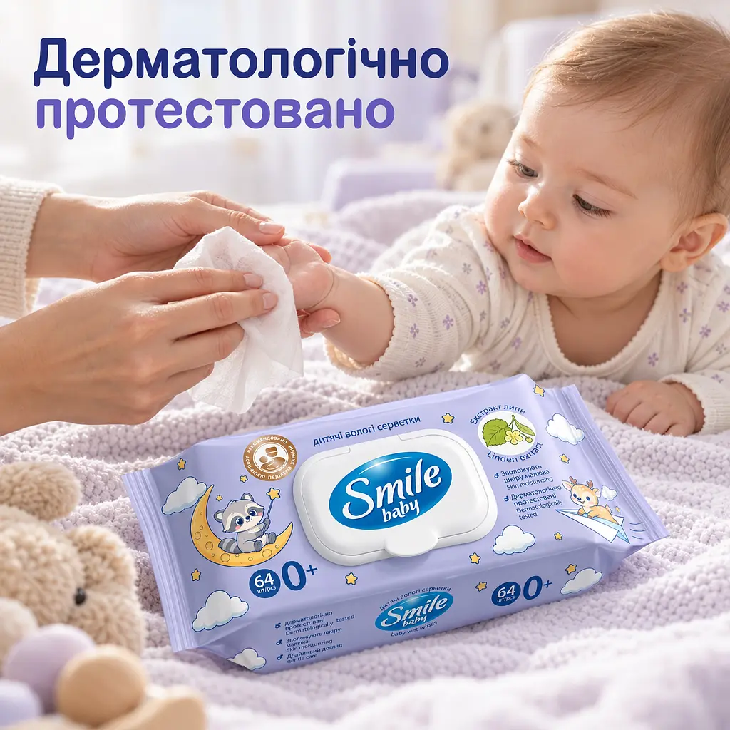 Серветки вологі Smile Baby Для дітей з екстрактом липи 64 шт. - фото 5